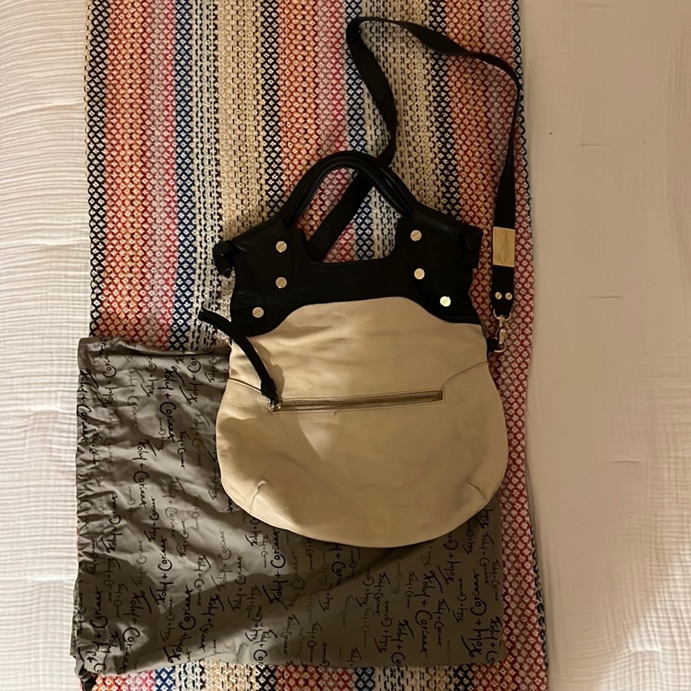 Foley and Corinna black/beige foldover tote